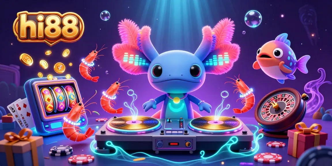 Experience vibrant gaming action with hi88's axolotl DJ and dynamic gambling elements.