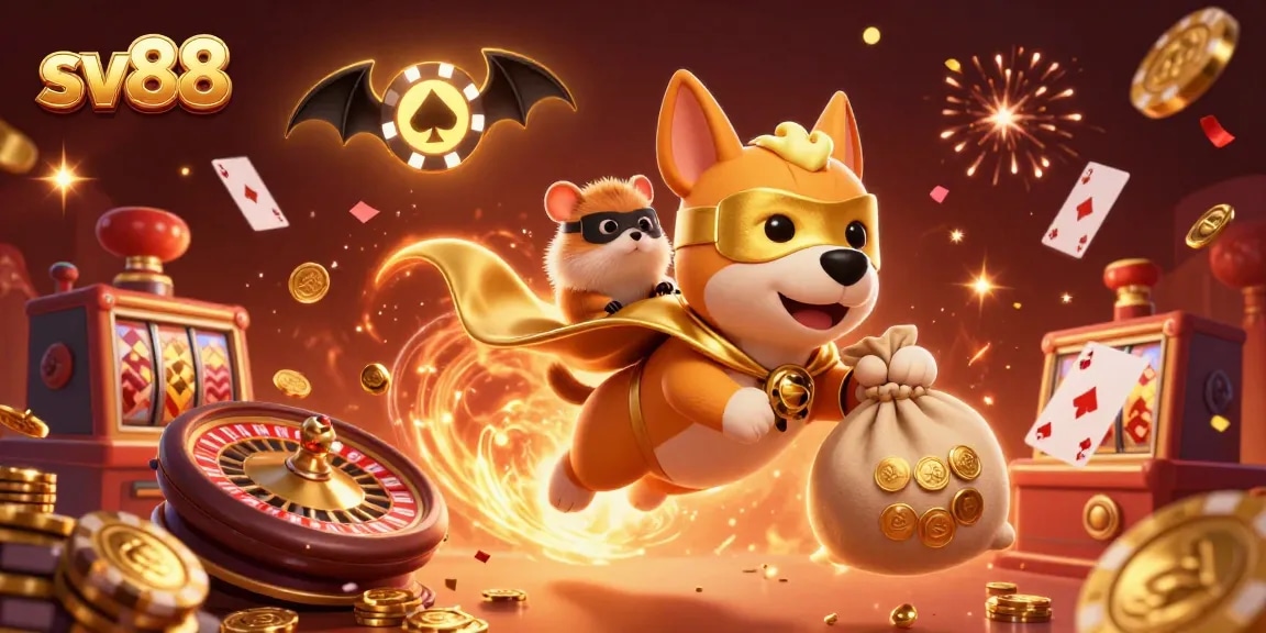 Experience excitement with sv88 at a vibrant casino scene filled with winning characters and games.