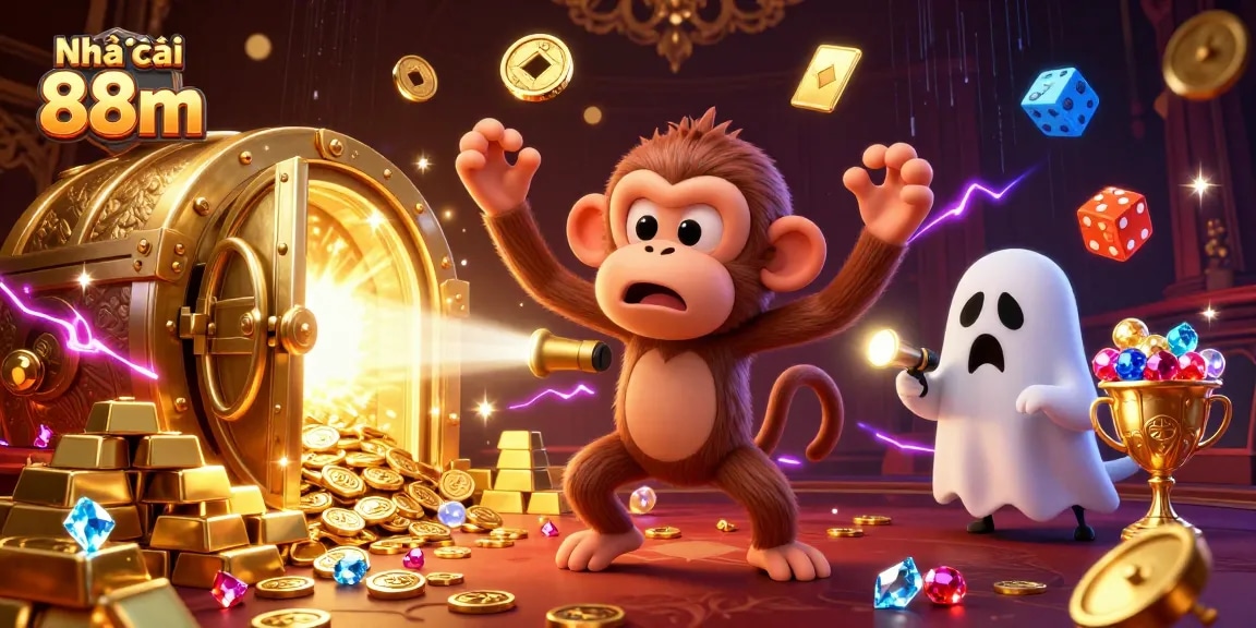 Engage with Nhà cái 88m and experience thrilling casino adventures in this vivid illustration.