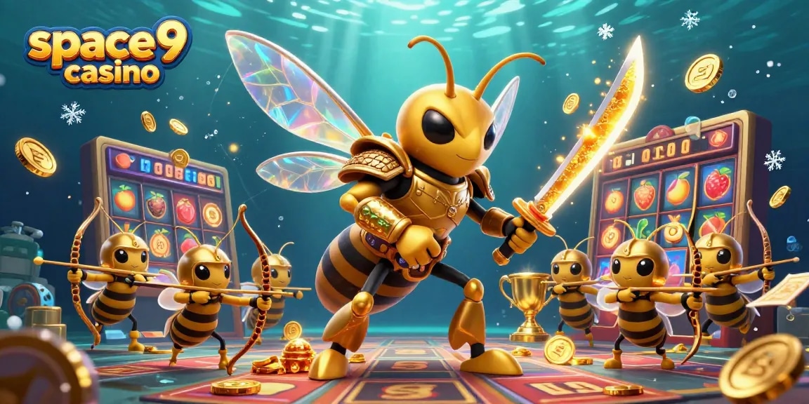 Experience thrilling gameplay at space9 casino with a spectacular 3D illustration of a golden hornet in action.
