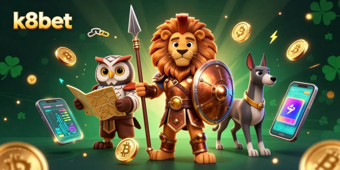 Experience thrilling casino adventures with k8bet in an epic gaming illustration.