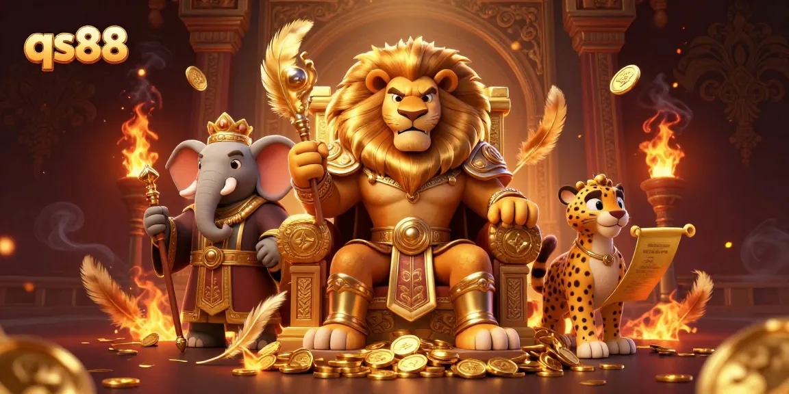 Engage in thrilling gambling adventures at qs88, showcased through vivid characters, elaborate scenery, and gold coins.