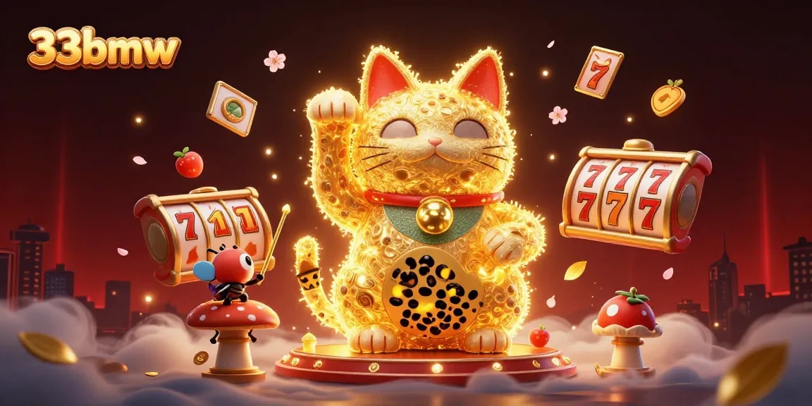 Play and win on the 33bmw platform with a giant lucky cat and dynamic casino elements.