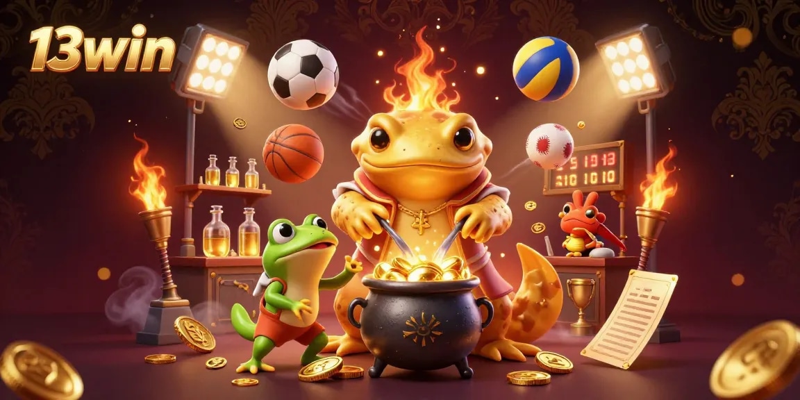 Experience thrilling gameplay with 13win as a cartoon salamander creates gold in a vibrant casino illustration.