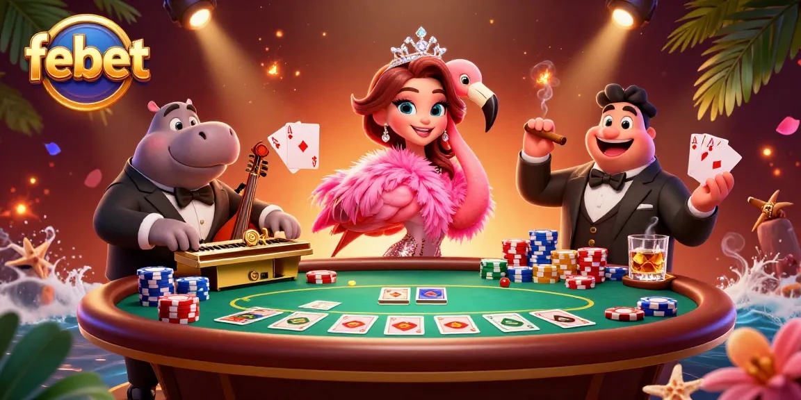 Experience thrilling gaming moments at febet with a vibrant casino lounge scene.