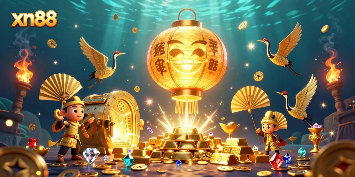 Experience the excitement of xn88 with golden vaults and treasure in a vibrant casino setting.