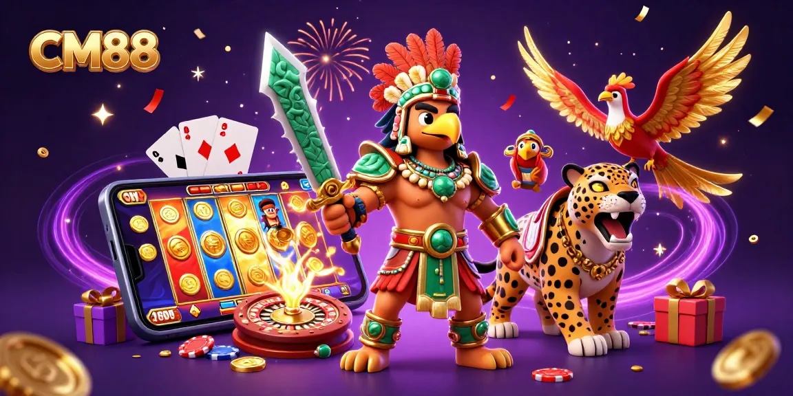 CM88 offers thrilling gameplay with a vibrant casino scene showcasing a colorful slot game.