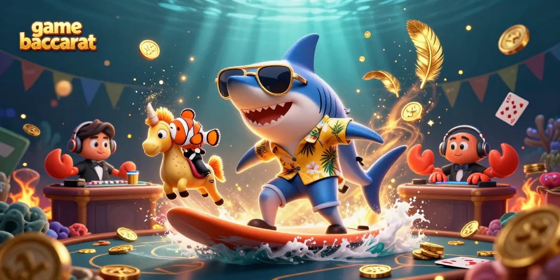 Engage with the game baccarat featuring lively characters and casino elements in a vibrant underwater scene.