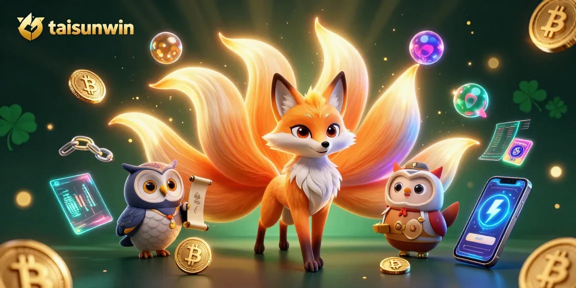 Experience thrilling gameplay with taisunwin featuring a vibrant nine-tailed fox amidst glowing crypto coins.