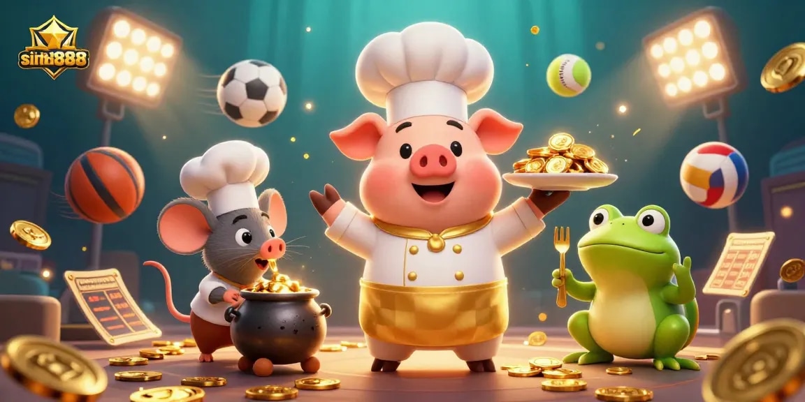 Experience high-stakes entertainment at sin8888 with vibrant 3D characters celebrating wins, gold coins, and gaming elements.