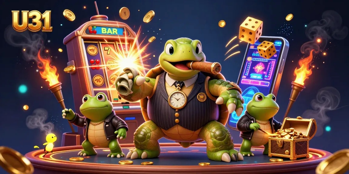 Experience thrilling action at U31 as a turtle mobster smokes a money cigar amidst a casino explosion.