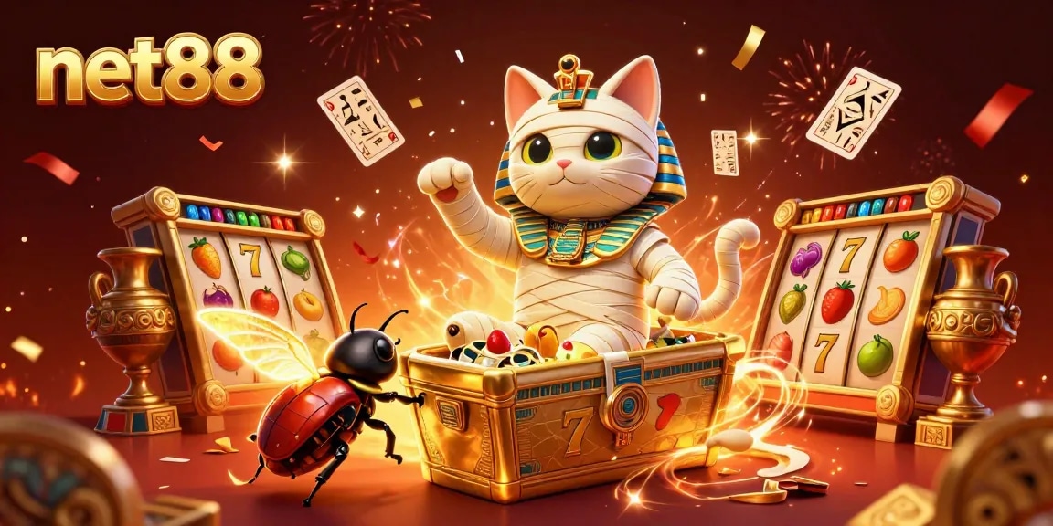 Experience net88 slot excitement with a 3D Egyptian mummy and casino elements bursting with energy.