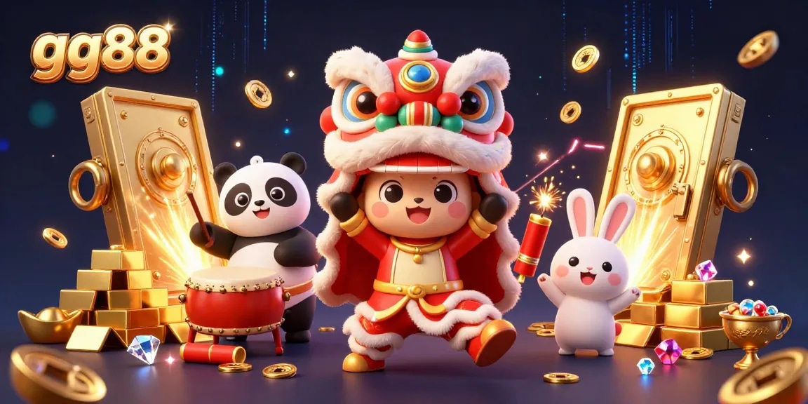 Engage with gg88's vibrant online casino experience showcasing festive characters and dynamic game elements.