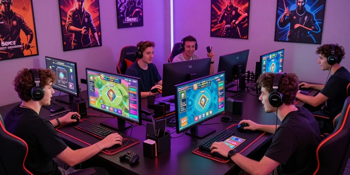 Sunwin players enjoying an engaging online gaming session with vibrant interfaces and gaming accessories.