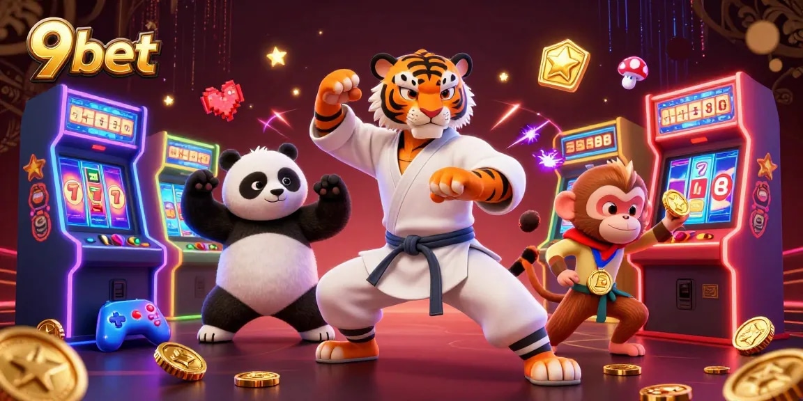 Experience engaging 9bet casino fun with this vibrant 3D illustration of a kung fu tiger master.
