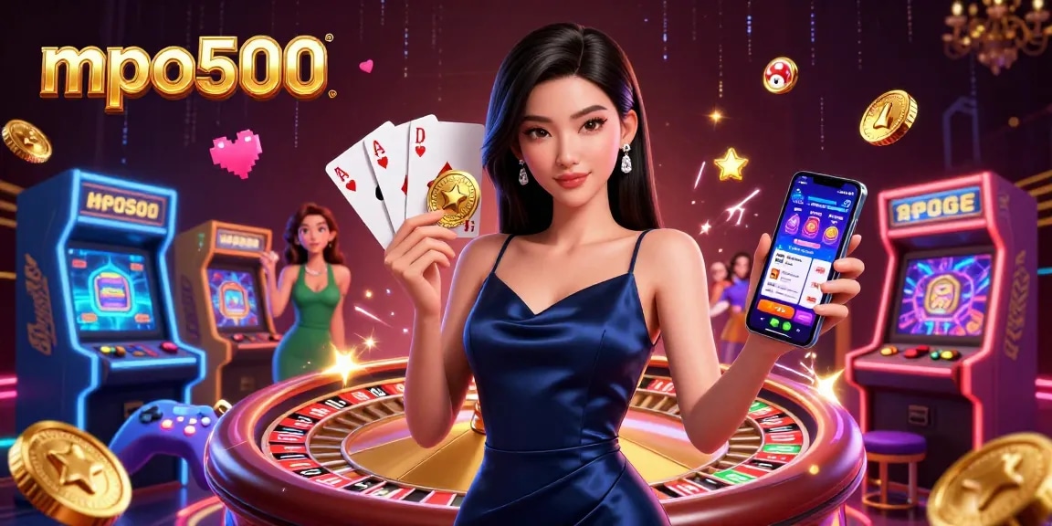 Experience mpo500 with a confident player ready to win big in a vibrant casino setting.