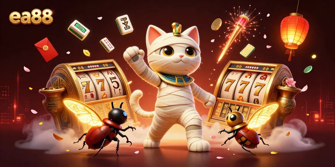 Spin the reels and uncover treasures with ea88 in this vibrant casino-themed scene.