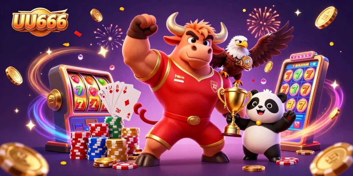 Experience excitement with UU666 slots and gaming elements in a vibrant casino illustration.