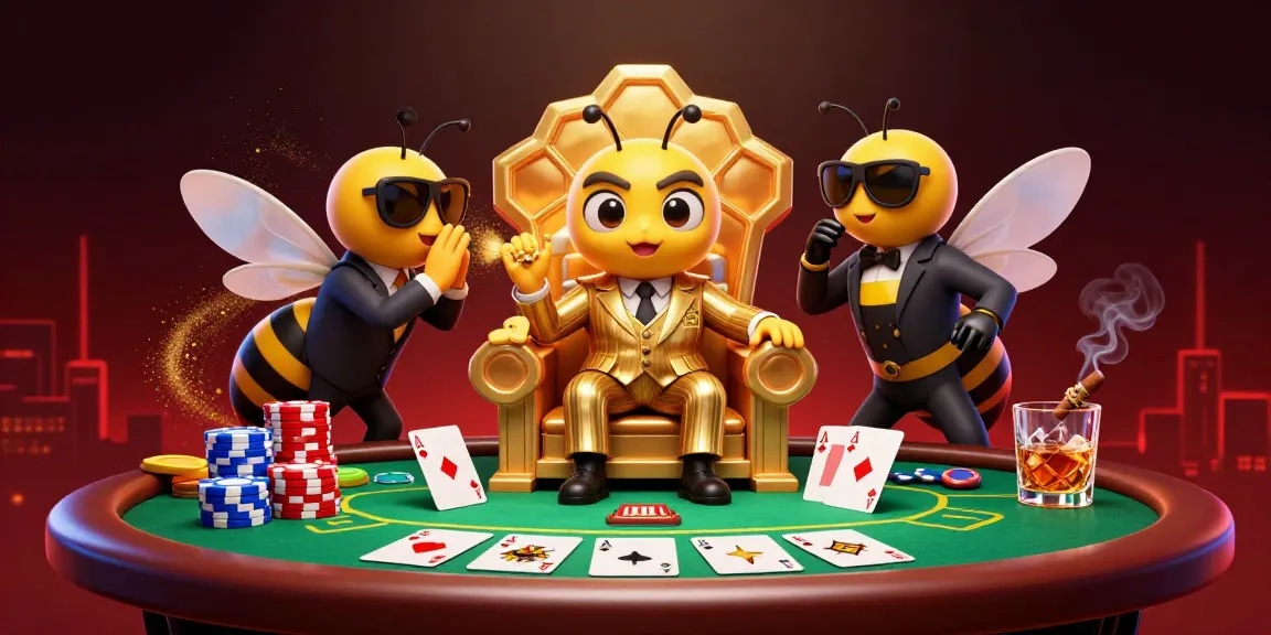 Play poker at uu666 with the bumblebee mob boss and a butterfly informant in a vibrant cartoon scene.