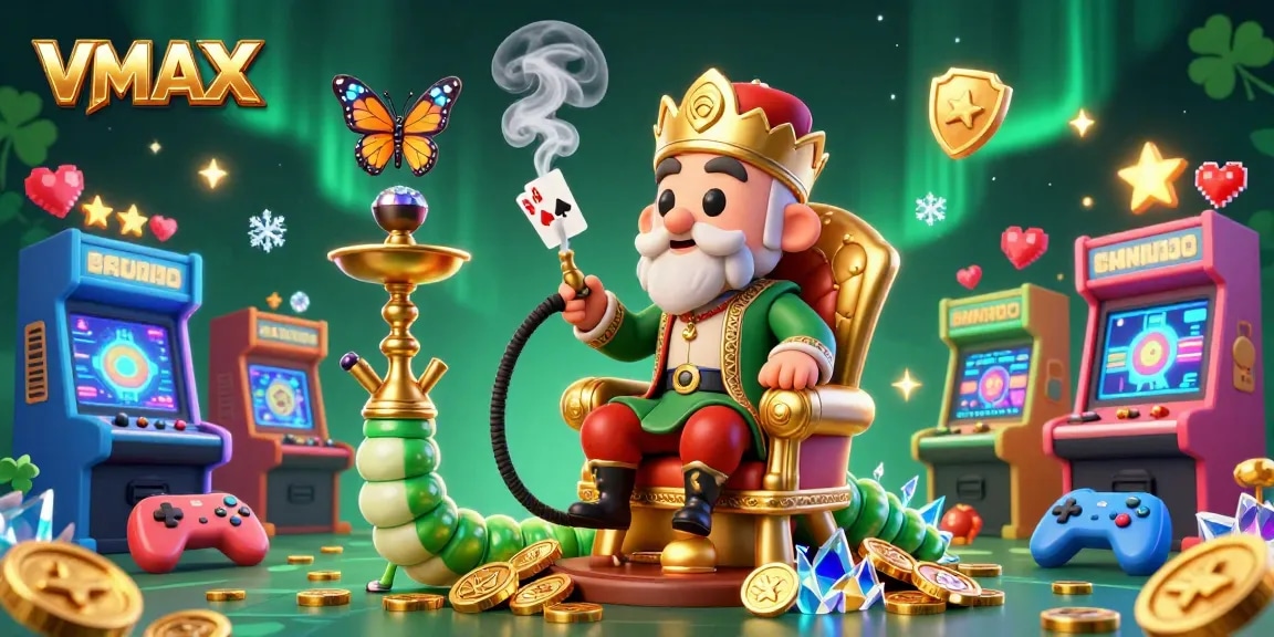 Engage in thrilling casino fun with VMAX's vibrant gaming atmosphere featuring colorful characters.