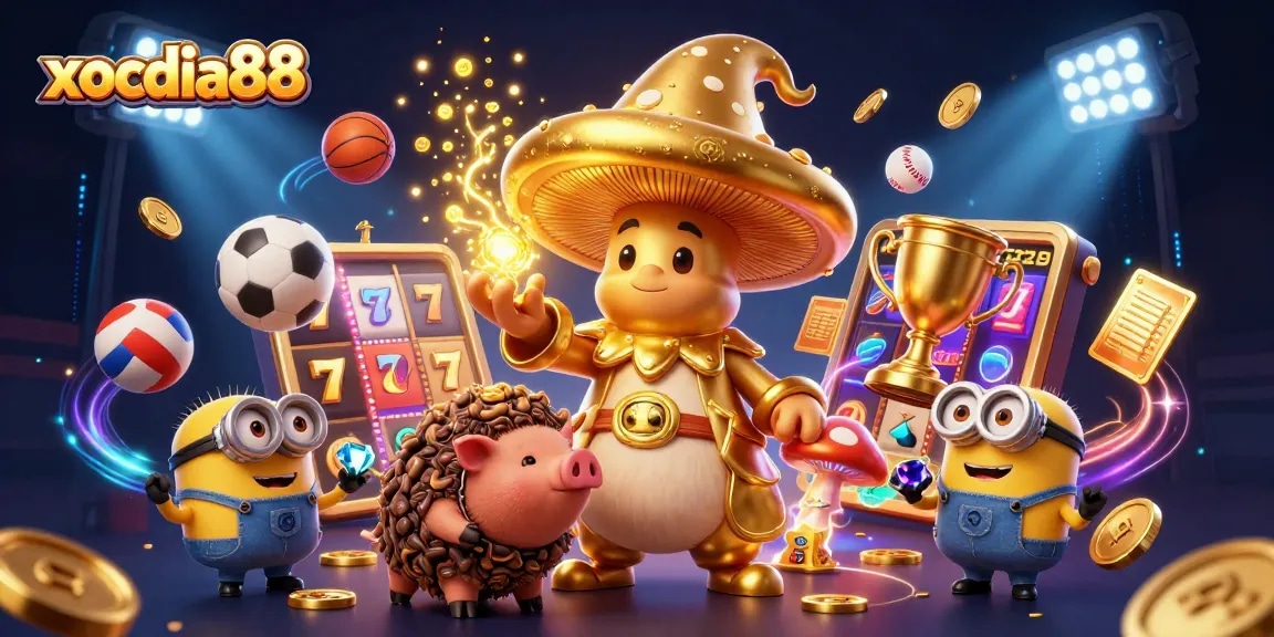 xocdia88 captivates gamblers with vibrant characters in a magical casino scene filled with winning elements.