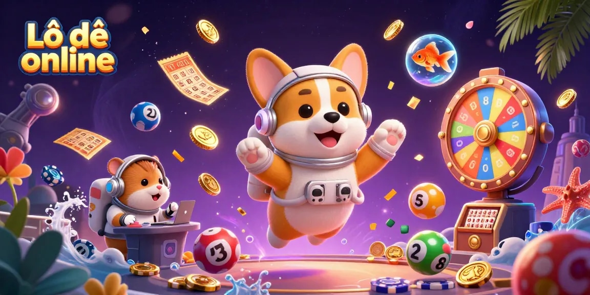 Win big with Lô đề online in a vibrant casino atmosphere featuring floating lottery elements.