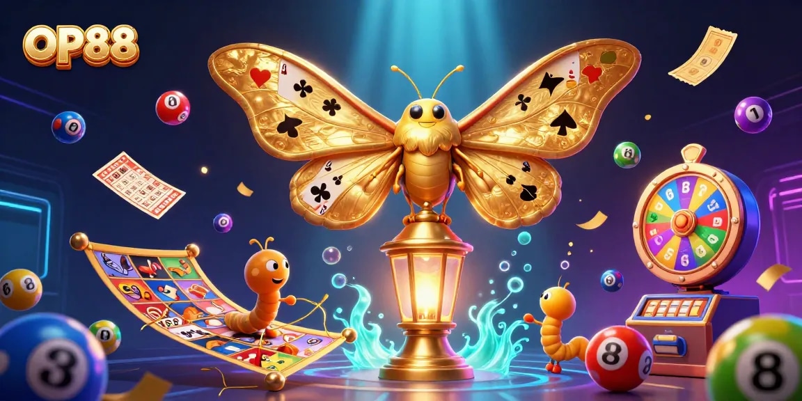 Experience winning with OP88's immersive casino scene featuring vibrant lottery balls and golden lanterns.