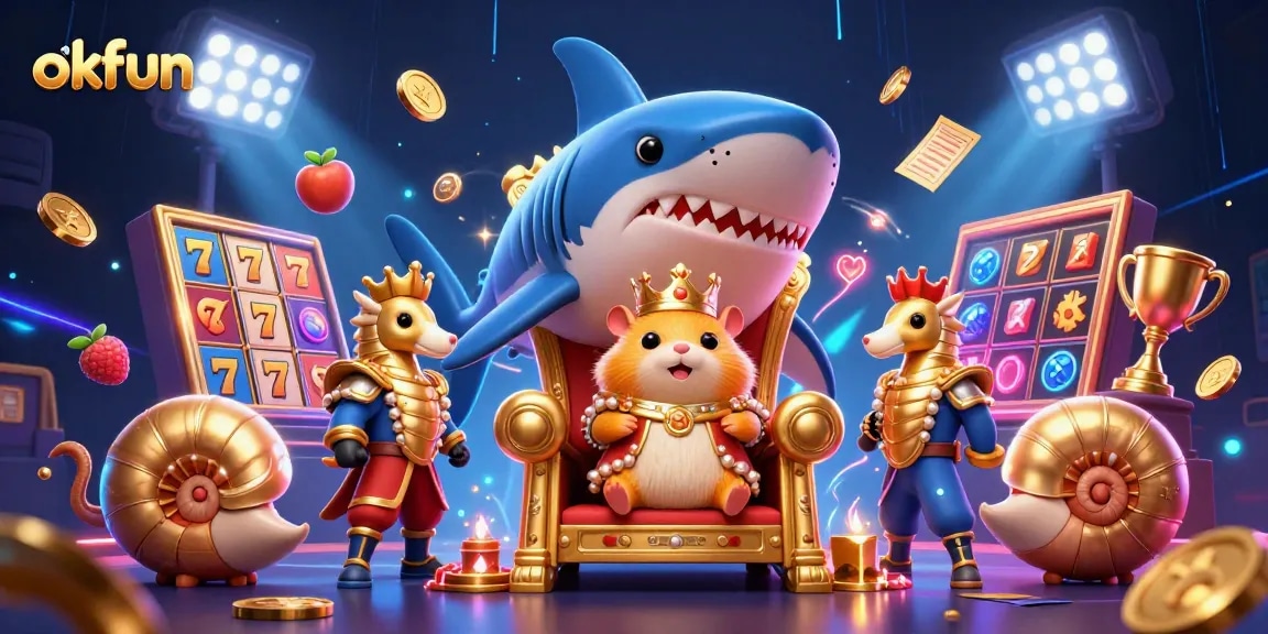 Engage in exciting online gaming with okfun's rich casino illustration, showcasing vibrant characters and elements.