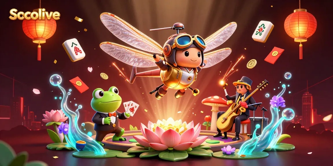 Experience Socolive's vibrant casino scene featuring a dragonfly pilot and frog croupier engaging viewers.