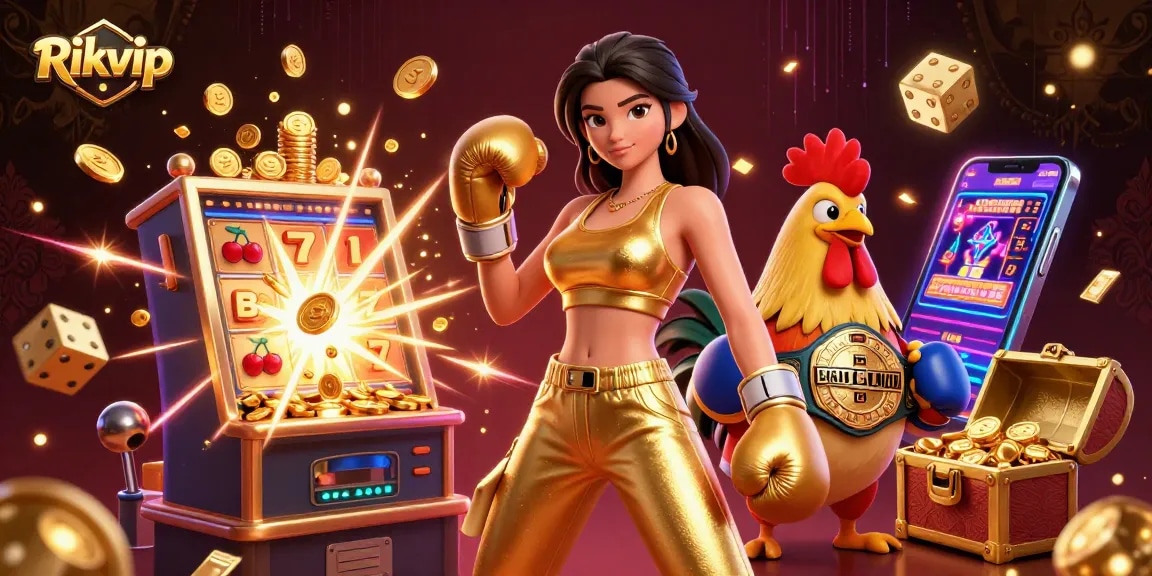 Experience the excitement of Rikvip with dynamic gaming elements and jackpot thrills in a colorful scene.