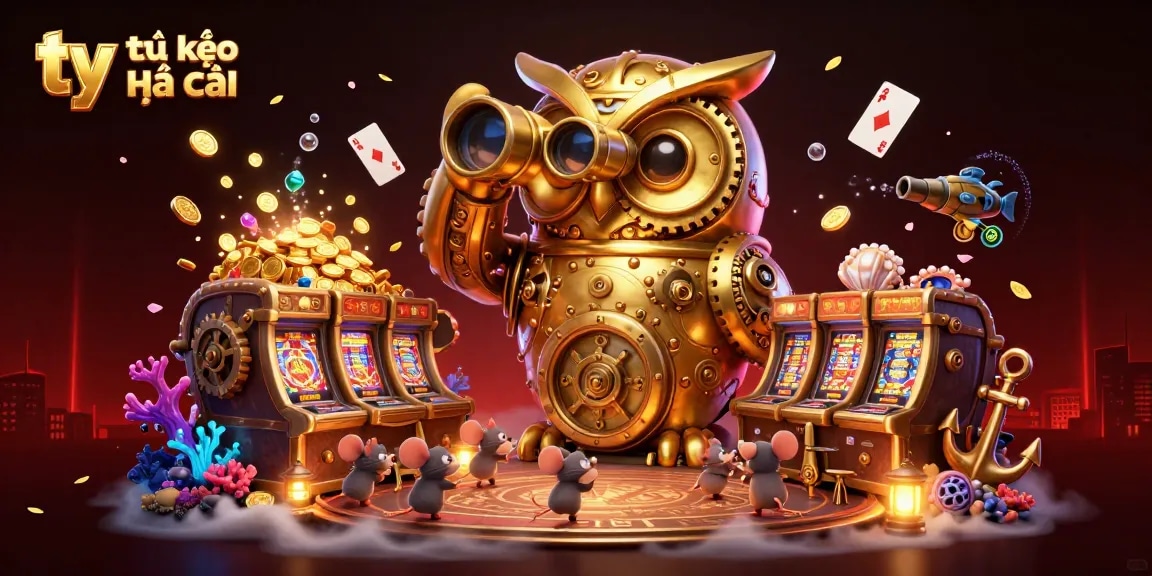 Experience the thrill of tỷ lệ kèo nhà cái with a vibrant casino scene featuring golden owl and unique game elements.