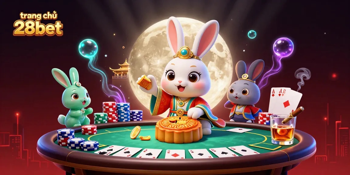 Experience the dynamic world of trang chủ 28bet with a moon rabbit and poker chip treasures.