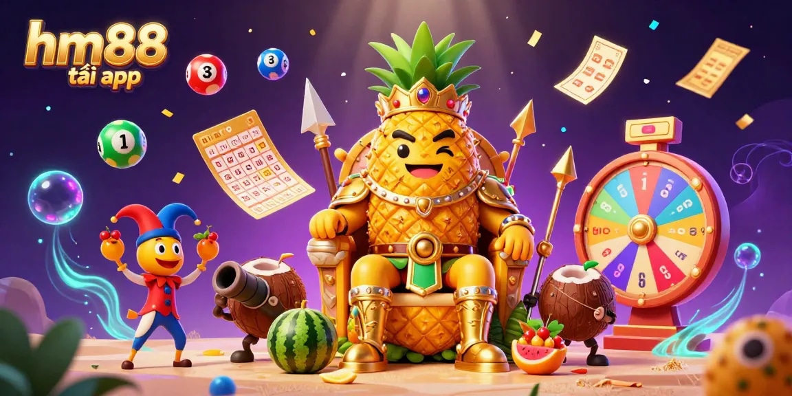 Experience the excitement of casino games with the vibrant "hm88 tải app" illustrated with engaging characters.
