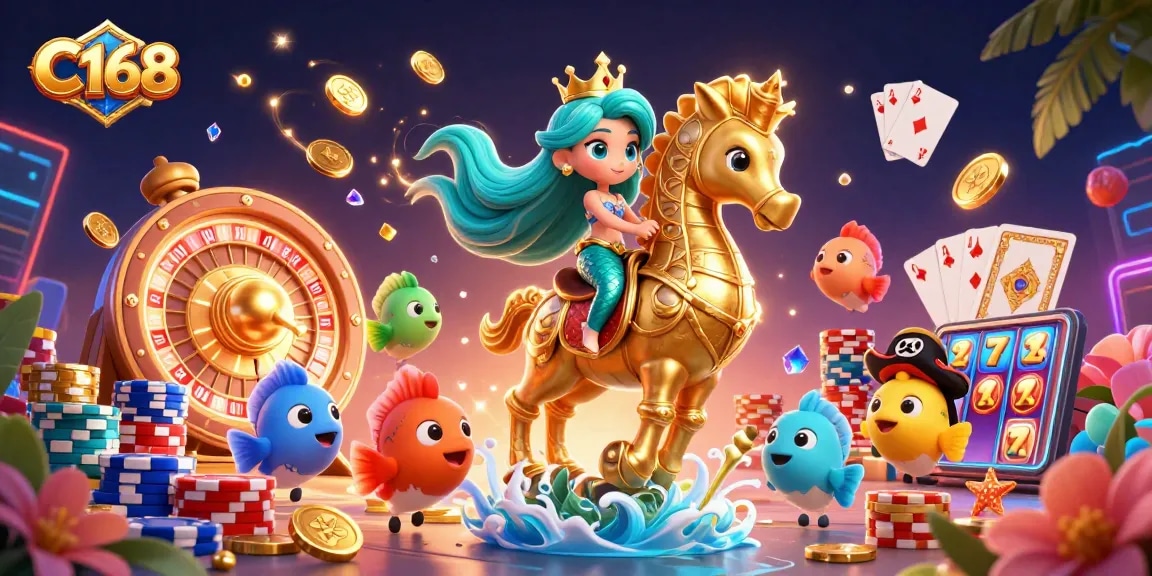 Engage with C168's vibrant 3D casino adventure featuring mermaids and treasures.