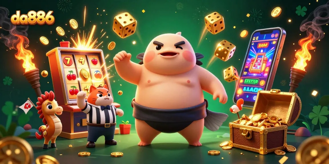 Experience exciting slot action with da886 in this vibrant casino-themed 3D illustration.