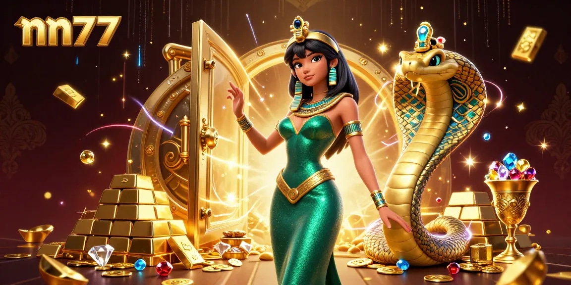 Spin the jackpot at nn777 with a lavish casino scene featuring treasures and gaming excitement.