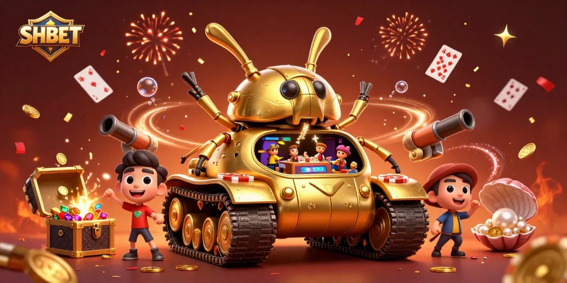 Experience thrilling gaming at SHBET with a vibrant 3D digital illustration capturing the essence of fun and excitement.