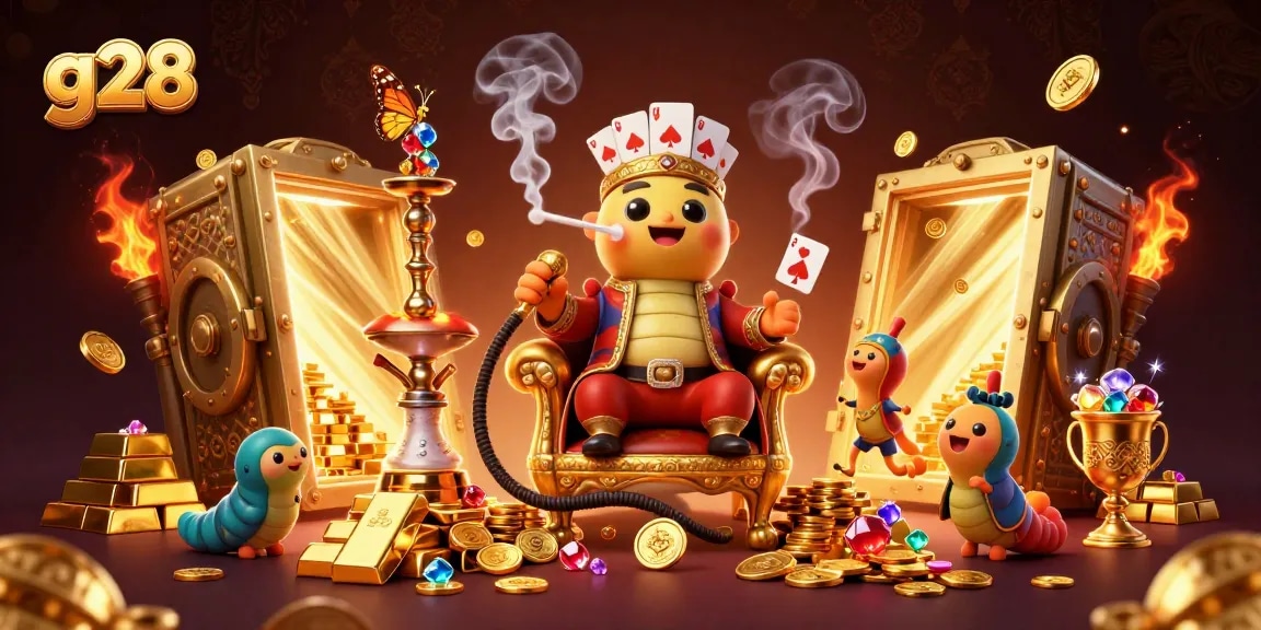 Experience vibrant gameplay at g28 with a cartoon caterpillar masterfully creating poker hand smoke rings.