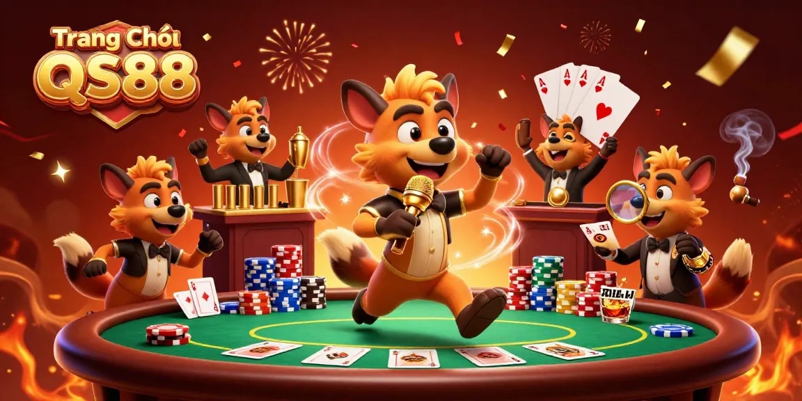 Experience exciting moments at Trang Chủ QS88 with lively hyenas in a vibrant casino scene.