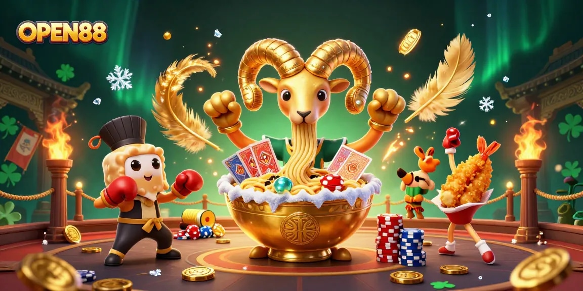 Bet big with OPEN88 in an exciting 3D casino scene featuring playful characters and dynamic gambling elements.