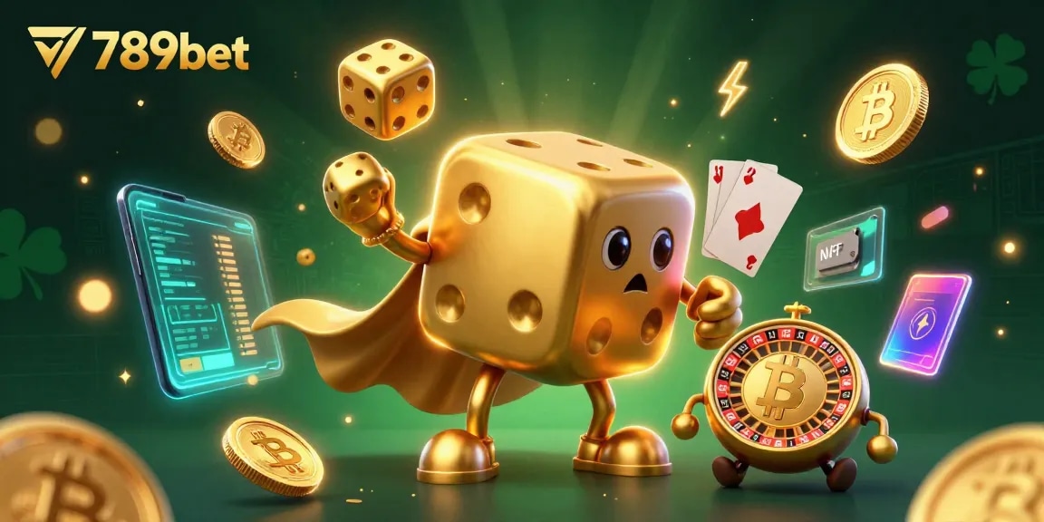 Gamble strategically at 789bet with a dynamic casino scene featuring golden dice and crypto elements.