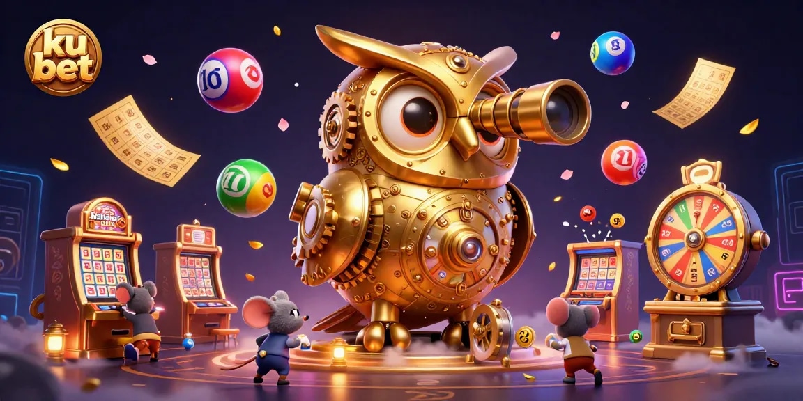 Engage with ku bet in a vibrant 3D casino scene filled with colorful lottery elements and dynamic action.