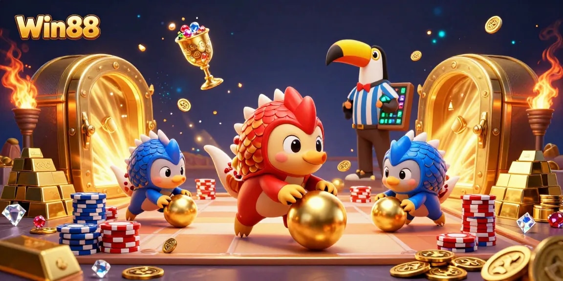 Engage with Win88 as rival pangolins compete in a thrilling bowl of casino chips.