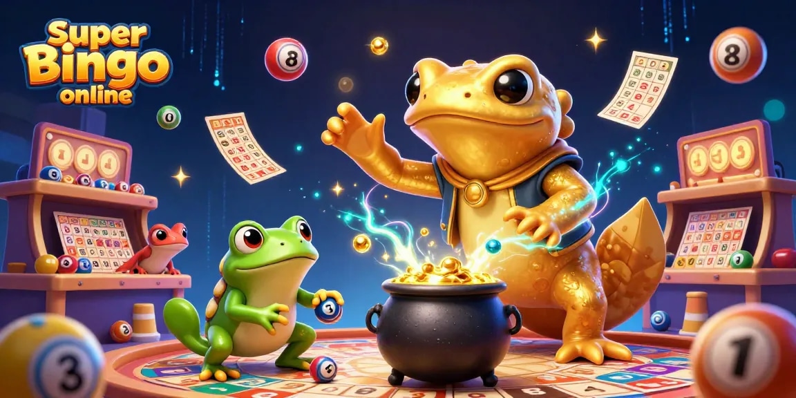 Experience excitement with super bingo online featuring a vibrant scene of bingo balls and characters in action.
