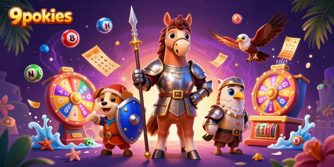 Experience 9pokies excitement with medieval knights and colorful lottery elements in a rich 3D scene.