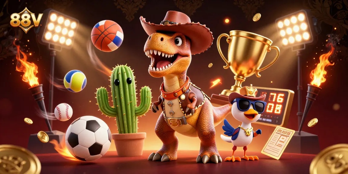 Engage in thrilling gameplay at 88VV with a dynamic casino-themed illustration showcasing excitement and winning potential.