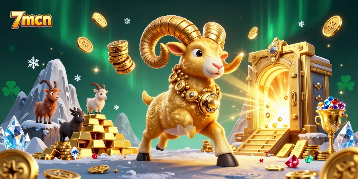 Experience thrilling gameplay with 7mcn's dynamic golden ram mascot at the casino.