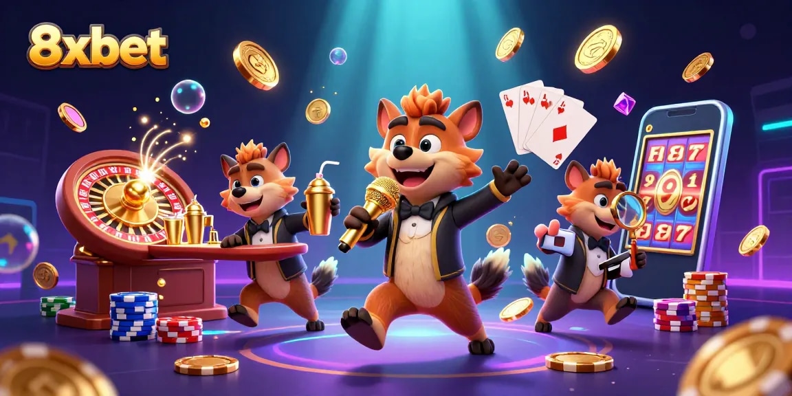 Experience thrilling entertainment with 8xbet as hyenas bring laughter and gaming to life in a vibrant casino setting.