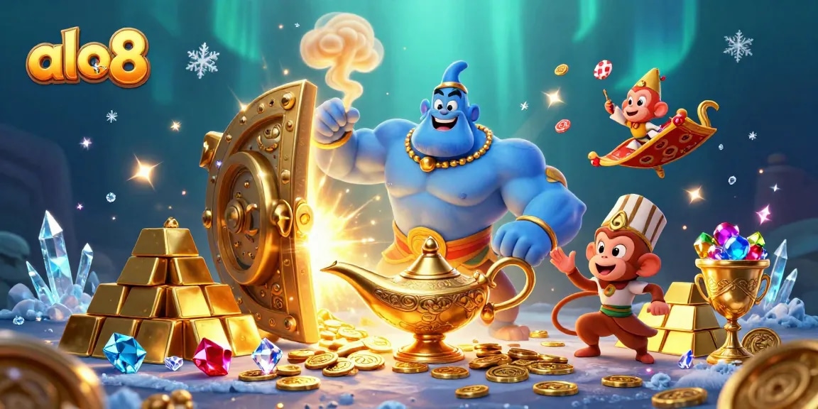 Win big with Alo8's vibrant casino scene featuring enchanting characters and treasures.