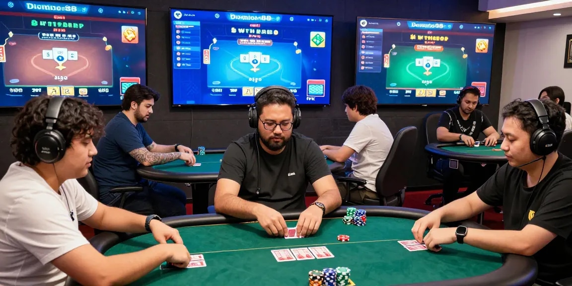 Situs Poker Online Resmi Domino88 players engaged in online poker games, showcasing dynamic strategies and community.